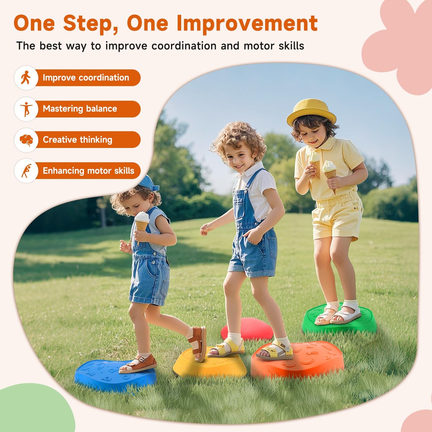 Astrell Stepping Stones for Kids - 5pcs Durable Non-Slip Toddler Stepping Stones for Promoting Toddler's Motor Balance Skills, Indoor & Outdoor
