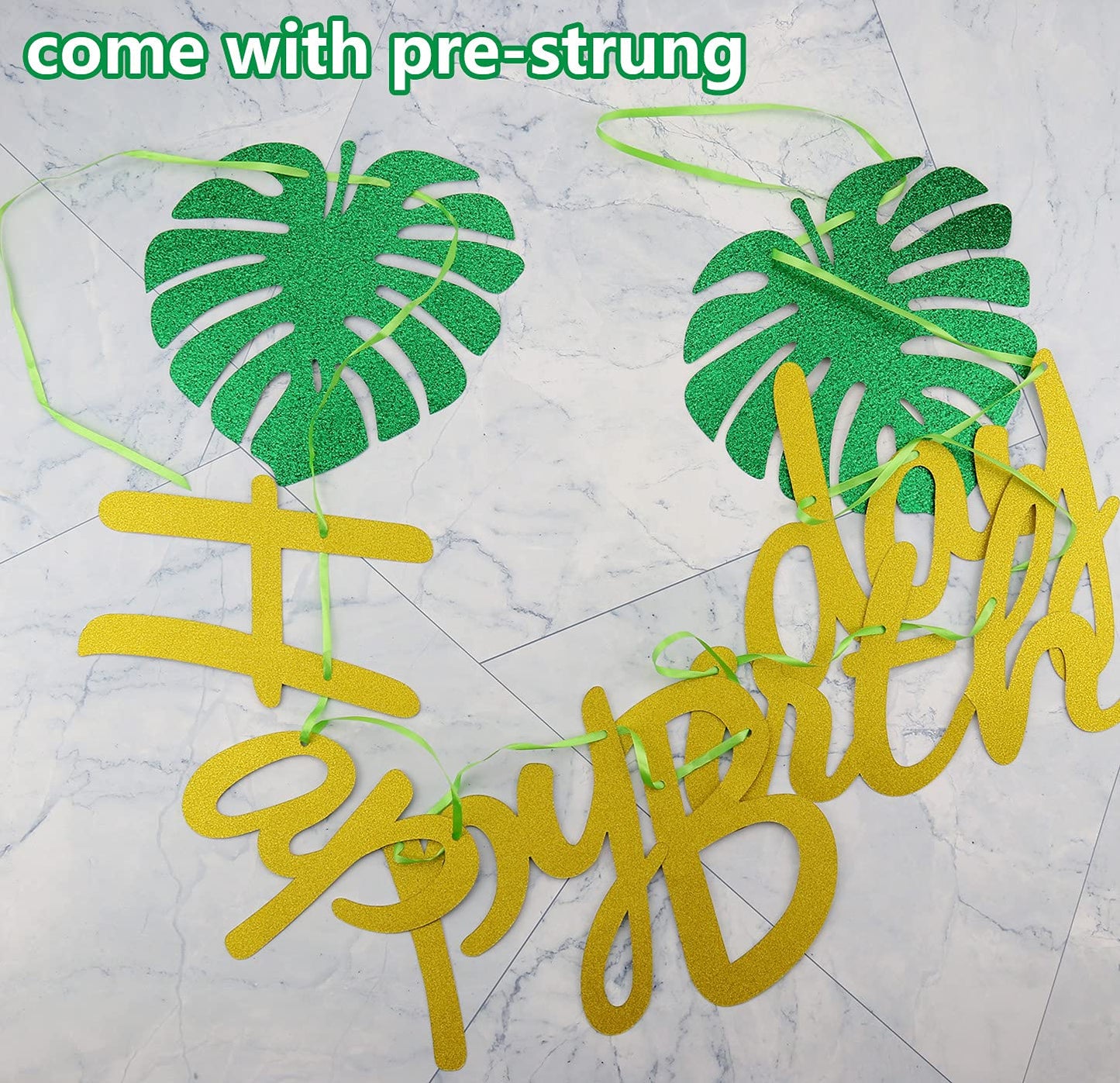 Hawaiian Party Happy Birthday Banner - Hawaiian Party Decoration, Birthday Banner for Luau Party Supplies, and Tropical Party Palm Leaf Decorations
