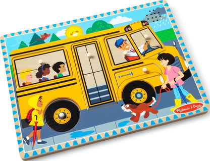 Melissa & Doug The Wheels on The Bus Song Puzzle - 8-Piece Wooden Peg Puzzle with Light-Activated Sounds, Music Learning Toy for Toddlers and