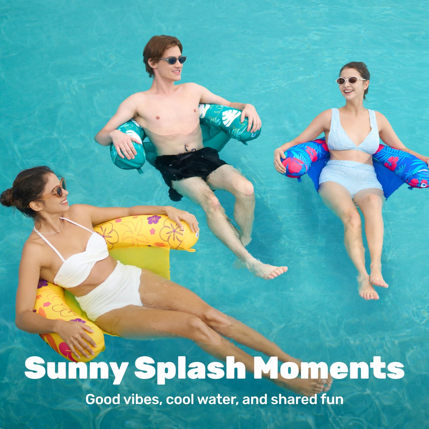 Sloosh Inflatable Pool Float Chairs for Adults, 3 Packs Floating Noodle Chair Sling Floaties with Tropical Design for Swimming Pool Water Chair Pool