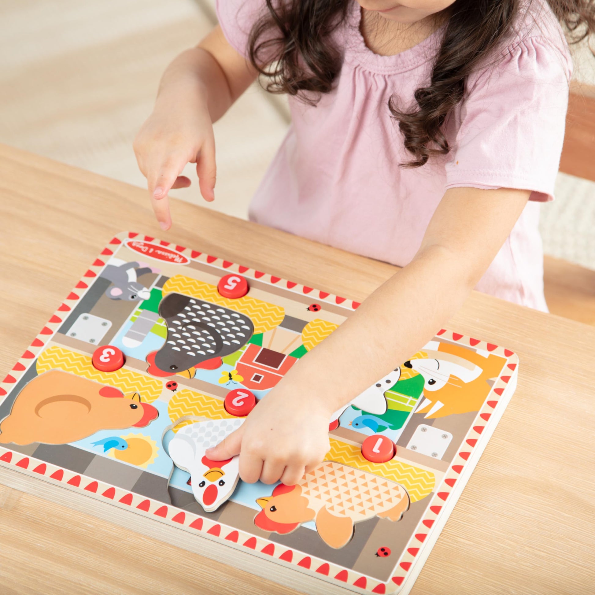 Melissa & Doug Happy Hens Push to Pop Wooden Puzzle, Montessori-Inspired Toddler Puzzles with Magnetic Pieces and Colorful Puzzle Board, Preschool