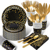 AIRE Black Gold Paper Plates Set, 175PCS Disposable Dinnerware Serves 25