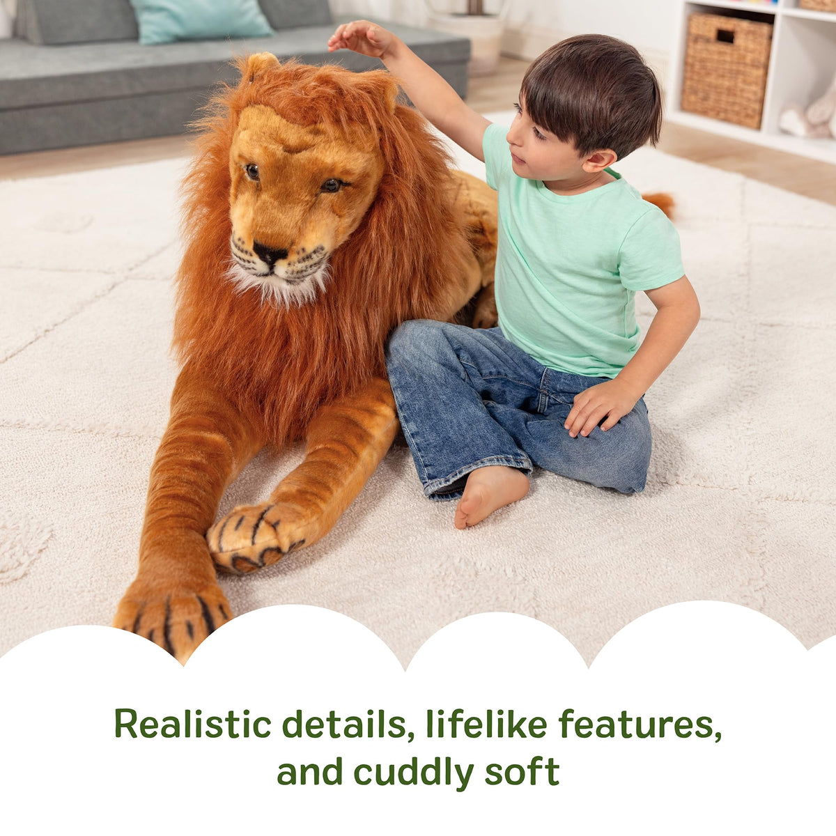 Melissa & Doug Giant Lion Stuffed Animal Plush Toy (Over 6 Feet Long) - Lifelike Plushie Lion for Pretend Play and Room Decor, Toddler Toys for Ages