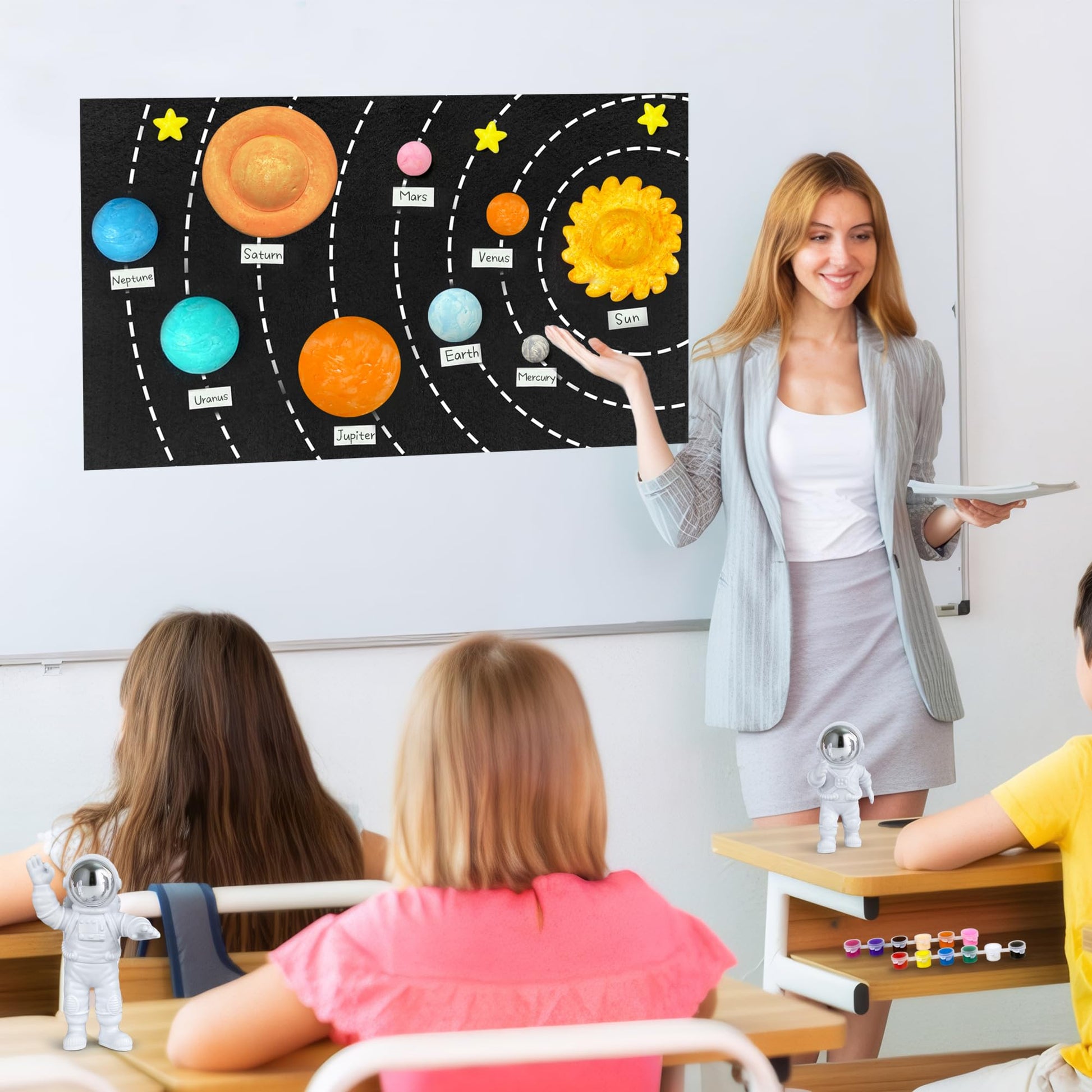 35PCS Solar System Model Kit Foam Ball Kit Includes Color Pigments Palette Spheres Balls Brushes Felt Background Plate Instruction Manual Astronaut