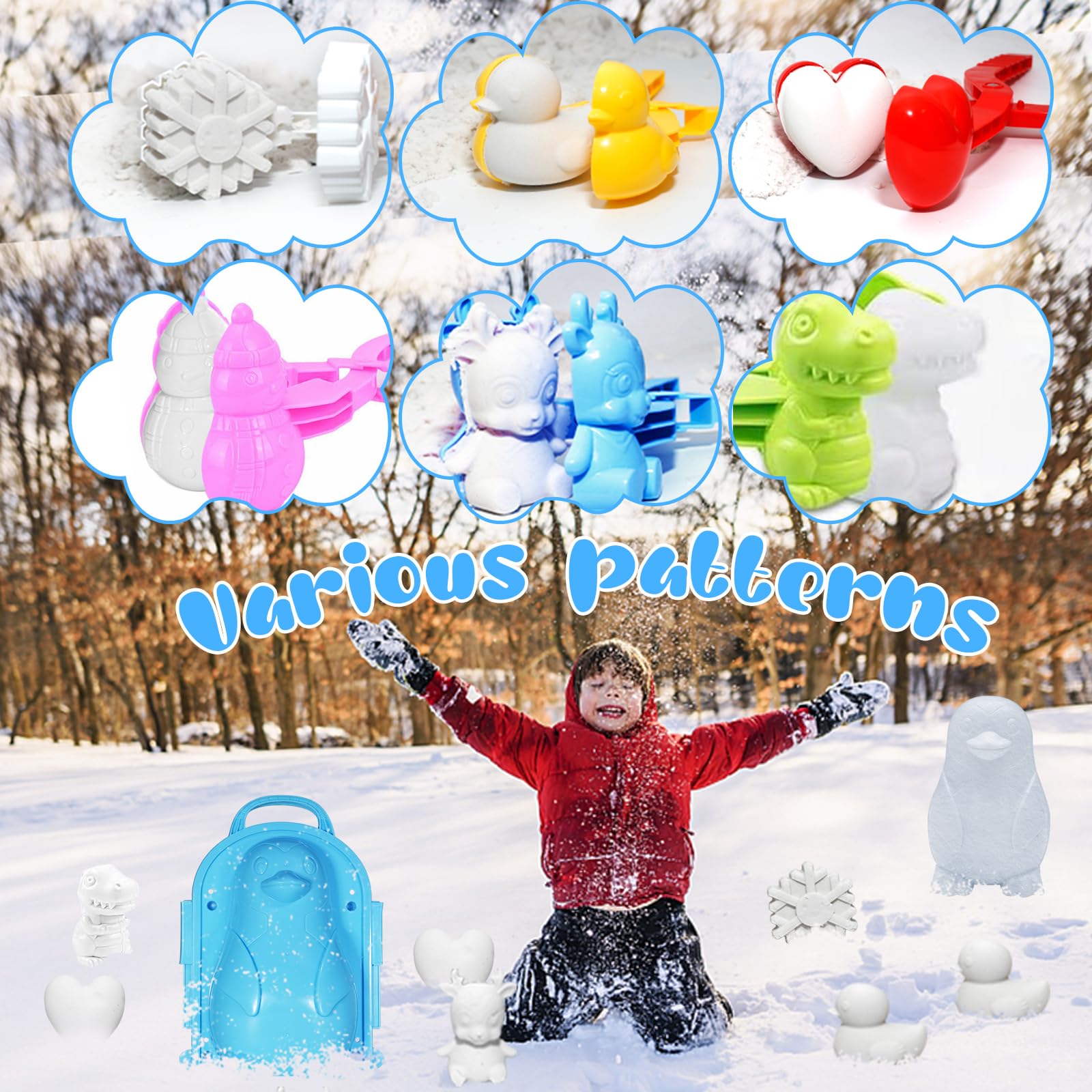 Holady 7 Pcs Snow Toys Set,Snowball Maker Tool and Sand Molds Beach Toys for Kids, Outdoor Winter and Summer Fun Set Toys