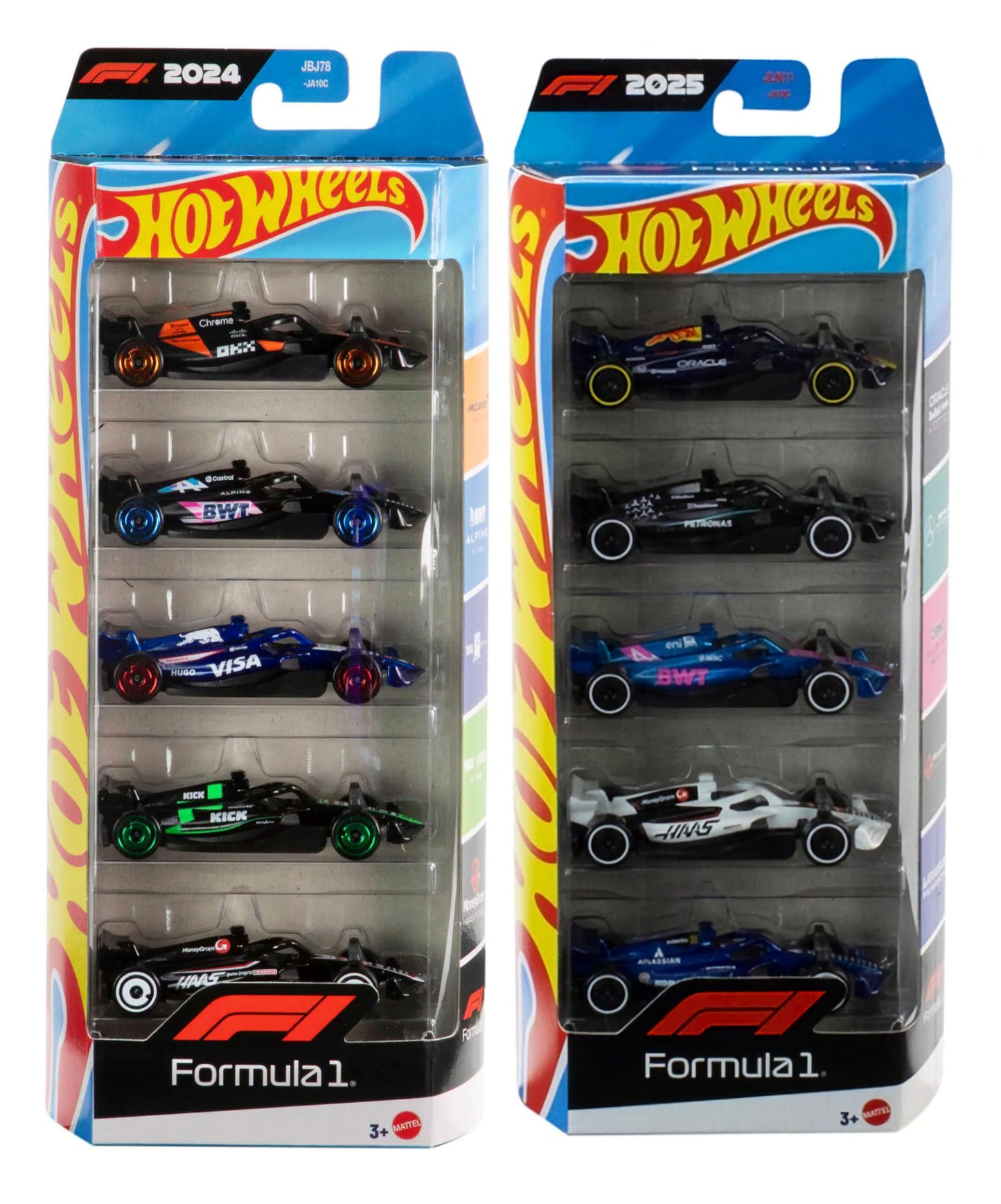 Hot Wheels Formula 1 Die-Cast Cars Bundle of 2 x 5-Pack, F1 2024 and 2025 Teams, Ages 3+