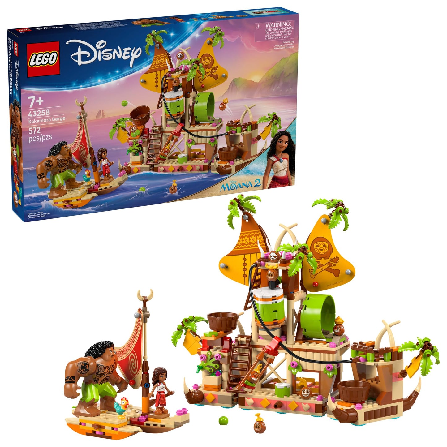 LEGO Disney Moana 2 Kakamora Barge Kids Toy - Pretend Play Building Set for Boys and Girls, Ages 7+ - 9 Characters, Including Moana, Maui, Kotu,