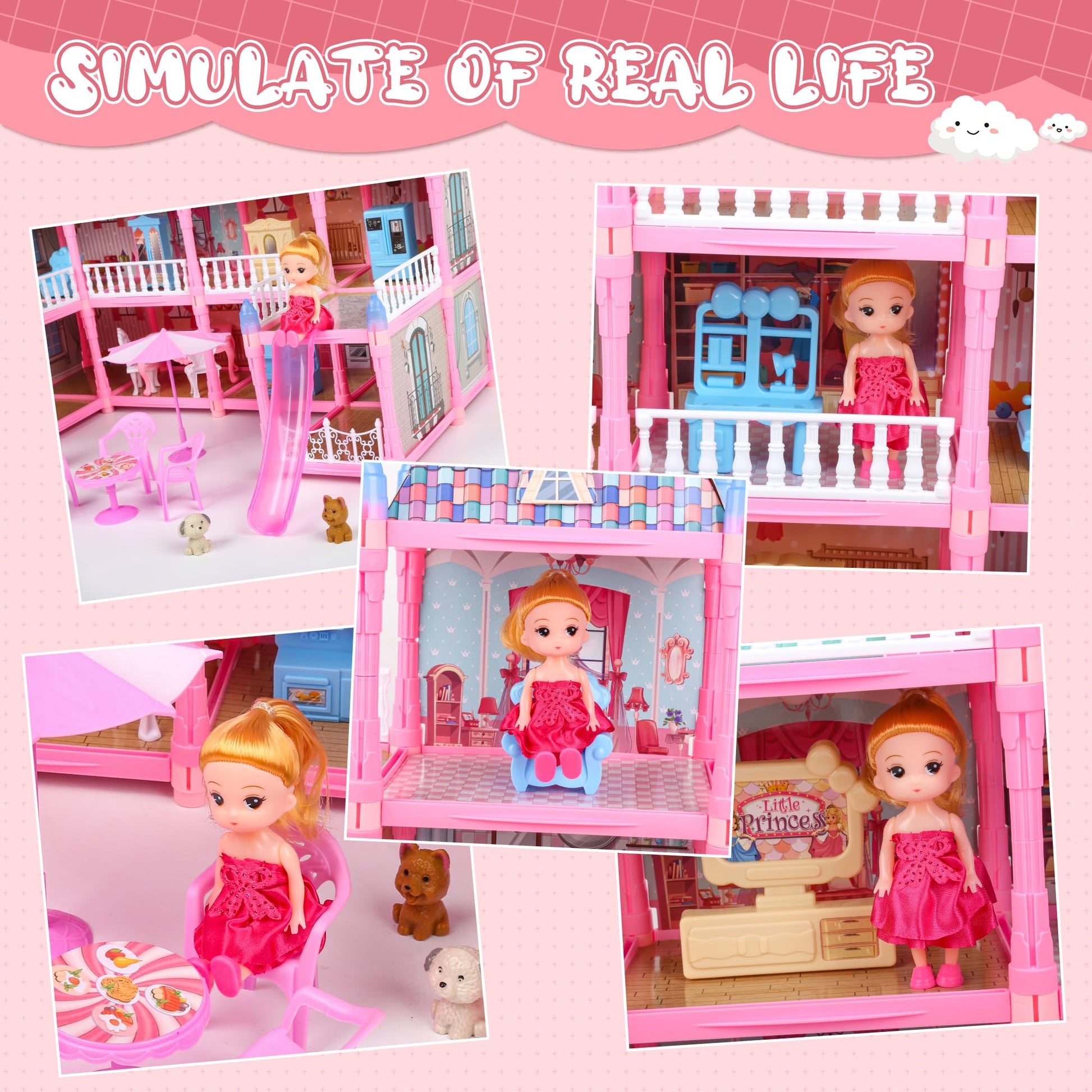 Dream Doll House for Girls Toys, 2026 Dollhouse 4-Story 17 Rooms with Dolls, Lights, Pets, Furniture & Accessories, Playset Toddler Playhouse Gift