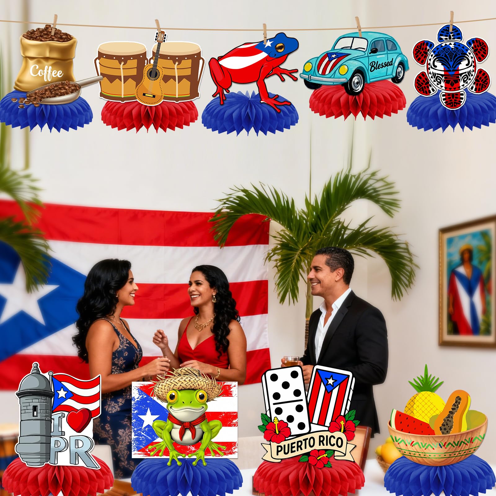 Puerto Rico Party Decorations: 9PCS Puerto Rico Honeycomb Centerpieces for Tables Puerto Rican Rapper Theme Party Decorations Puerto Rican Table Decor