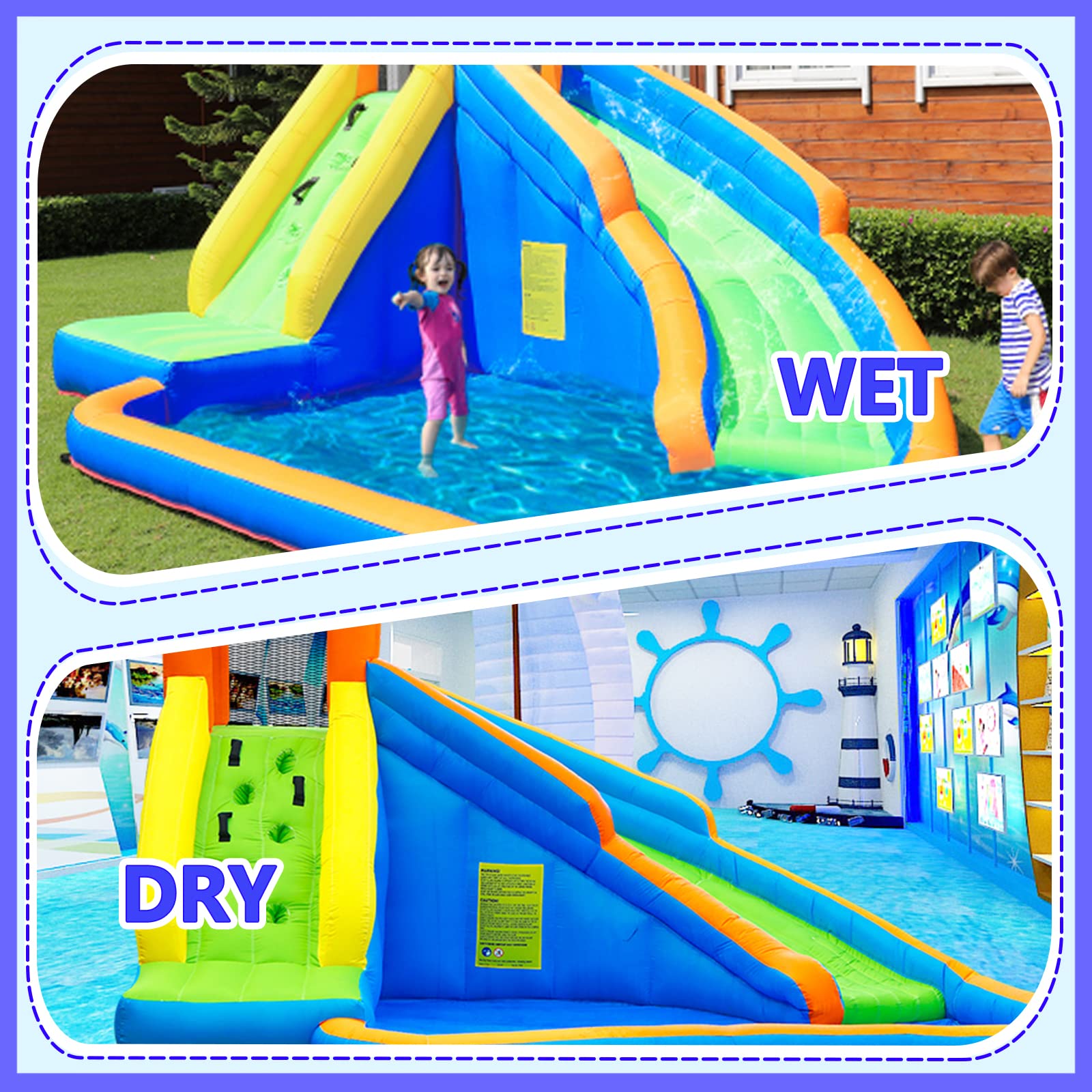 Doctor Dolphin Inflatable Water Slides for Kids Backyard, Water Bounce House with Slide, Waterslide Bounce House Outdoor and Indoor, Bouncy Castle