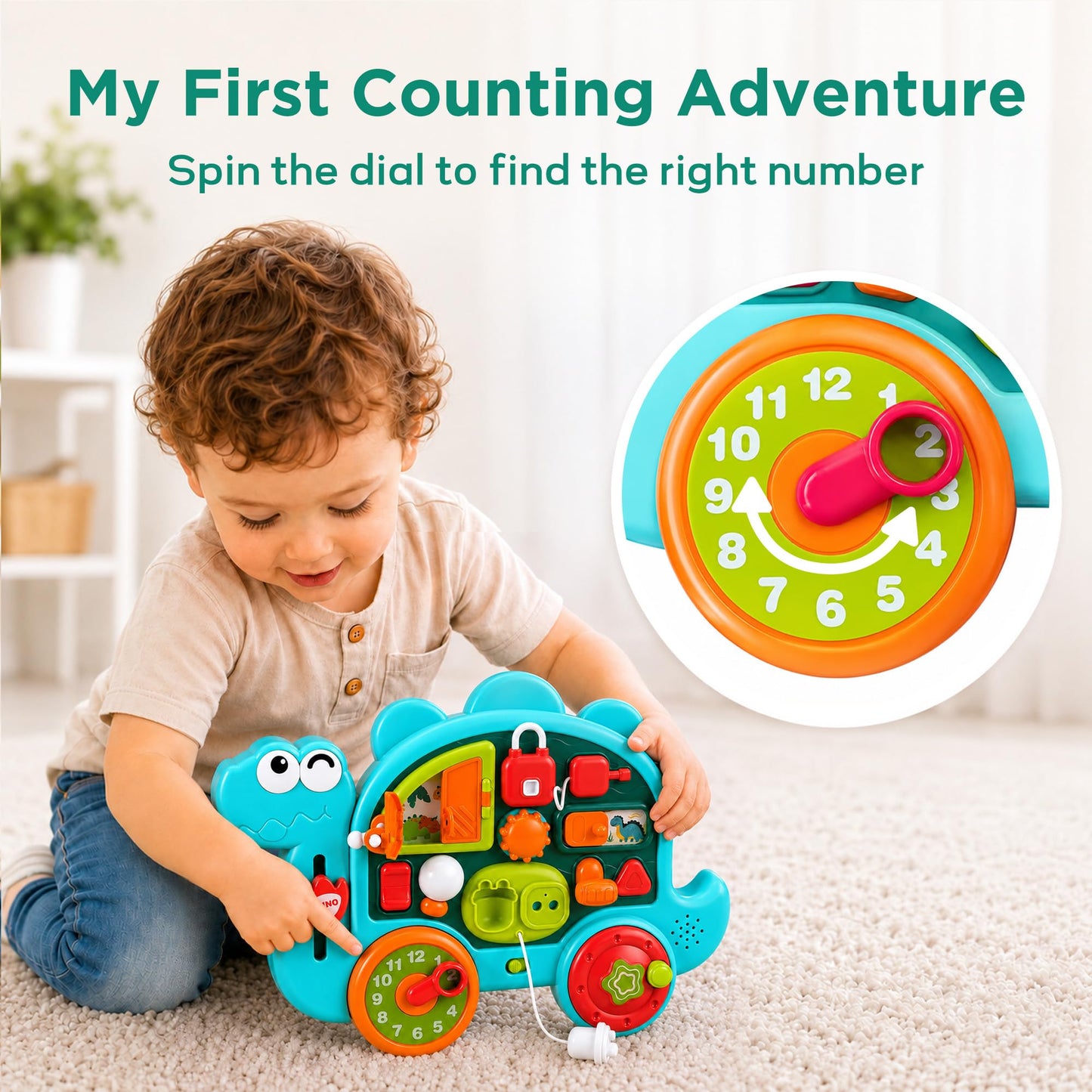 iPlay, iLearn Dinosaur Busy Board Montessori Toy for Toddlers Age 1-3, 2-4