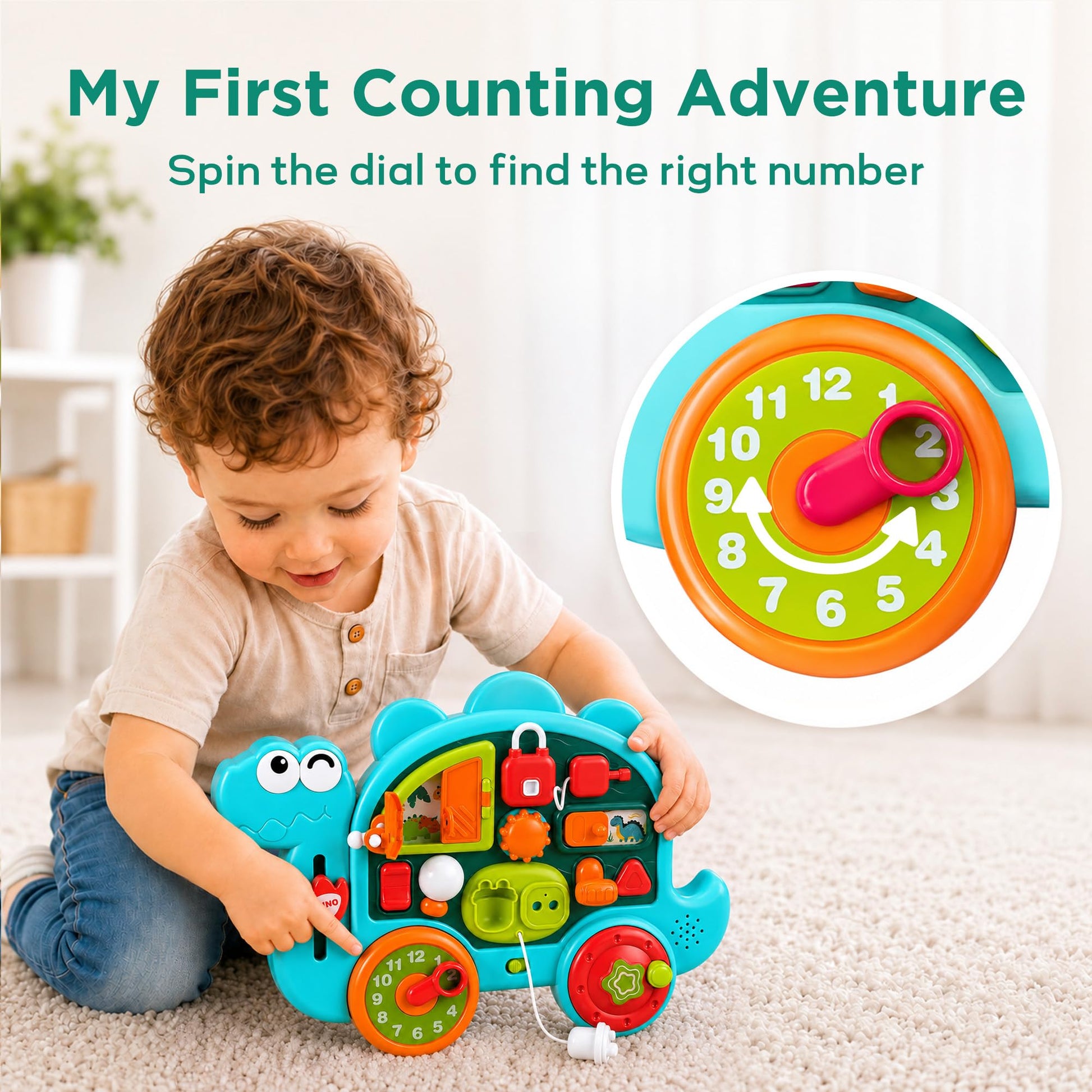 iPlay, iLearn Dinosaur Busy Board Montessori Toy for Toddlers Age 1-3, 2-4