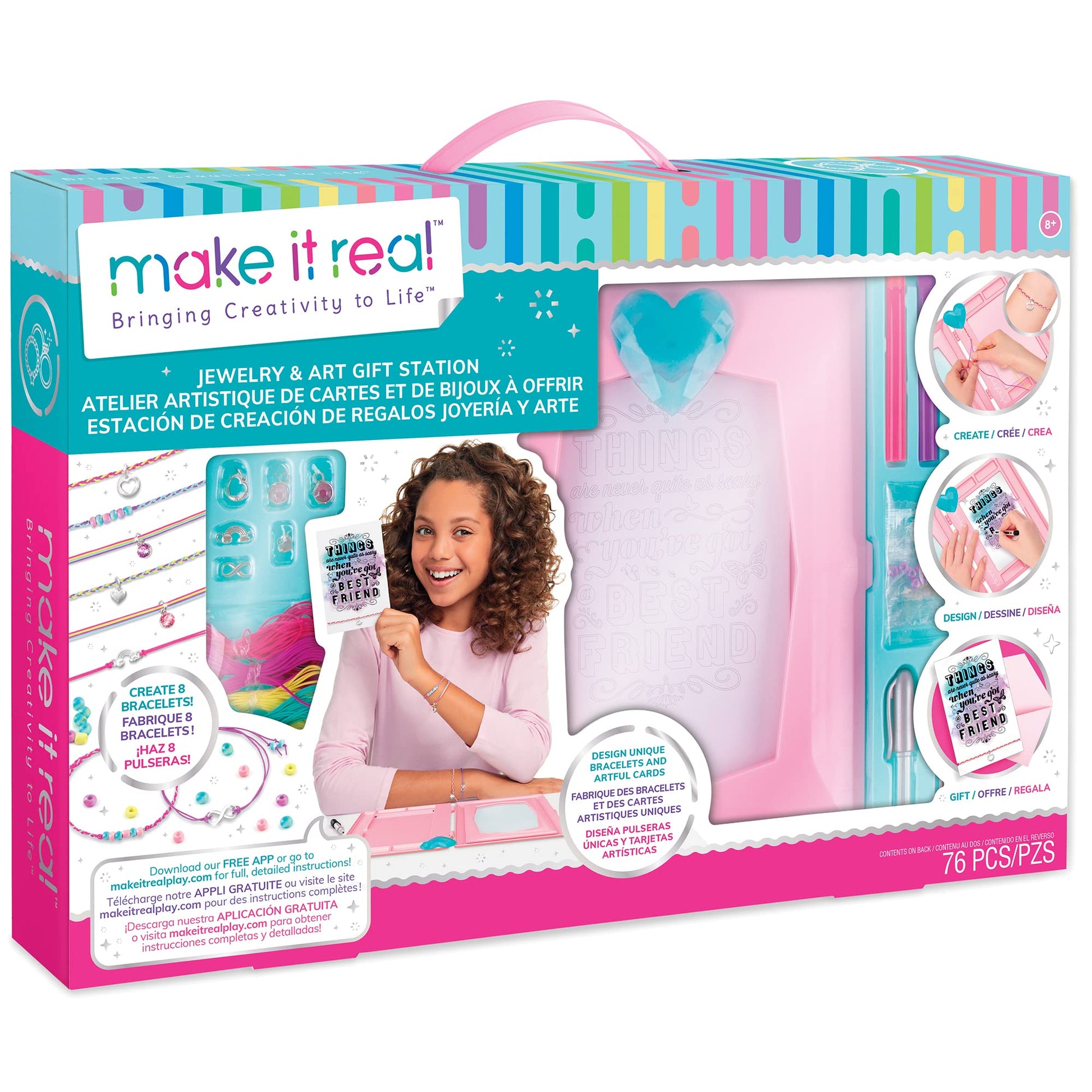 Make It Real: DIY Jewelry & Art Gift Station - Create 8 Bracelets & Cards, 76 Piece Kit, Calligraphy & Watercolor Designs Made Easy, Tweens & Girls