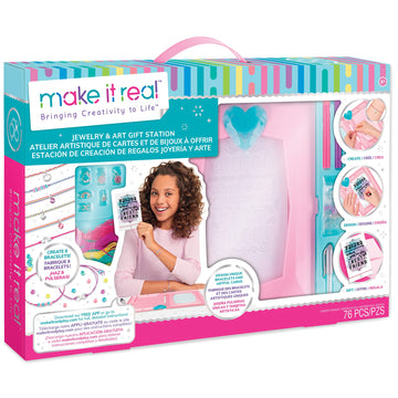 Make It Real: DIY Jewelry & Art Gift Station - Create 8 Bracelets & Cards, 76 Piece Kit, Calligraphy & Watercolor Designs Made Easy, Tweens & Girls