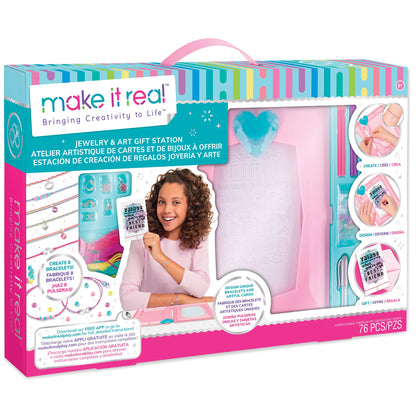 Make It Real: DIY Jewelry & Art Gift Station - Create 8 Bracelets & Cards, 76 Piece Kit, Calligraphy & Watercolor Designs Made Easy, Tweens & Girls