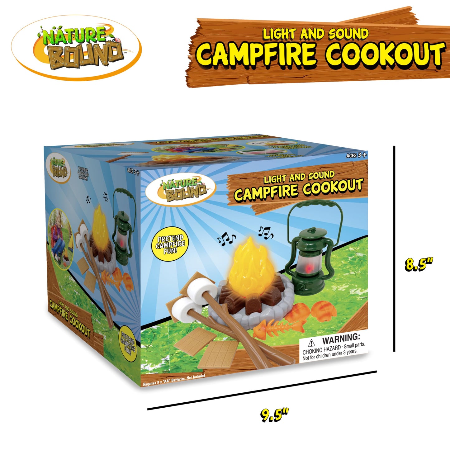 Nature Bound Kids Camping Playset - Light-Up Campfire Toy Set for Indoor and Outdoor Adventures - Pretend S’Mores, Lantern, and Camping Accessories