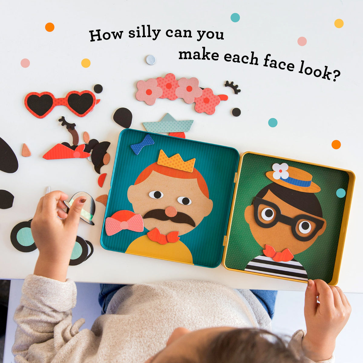 Petit Collage Funny Face Magnetic Travel Play Set - Fun Game for Families, Ideal for 2-4 Players, Ages 4+ - Travel Game for Kids with Handy Portable