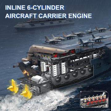 Mould King 10209 Aircraft Carrier Engine Building Blocks Set, Inline 6-Cylinder Military Aviation Carrier Engine Model Kit, Collectible Construction