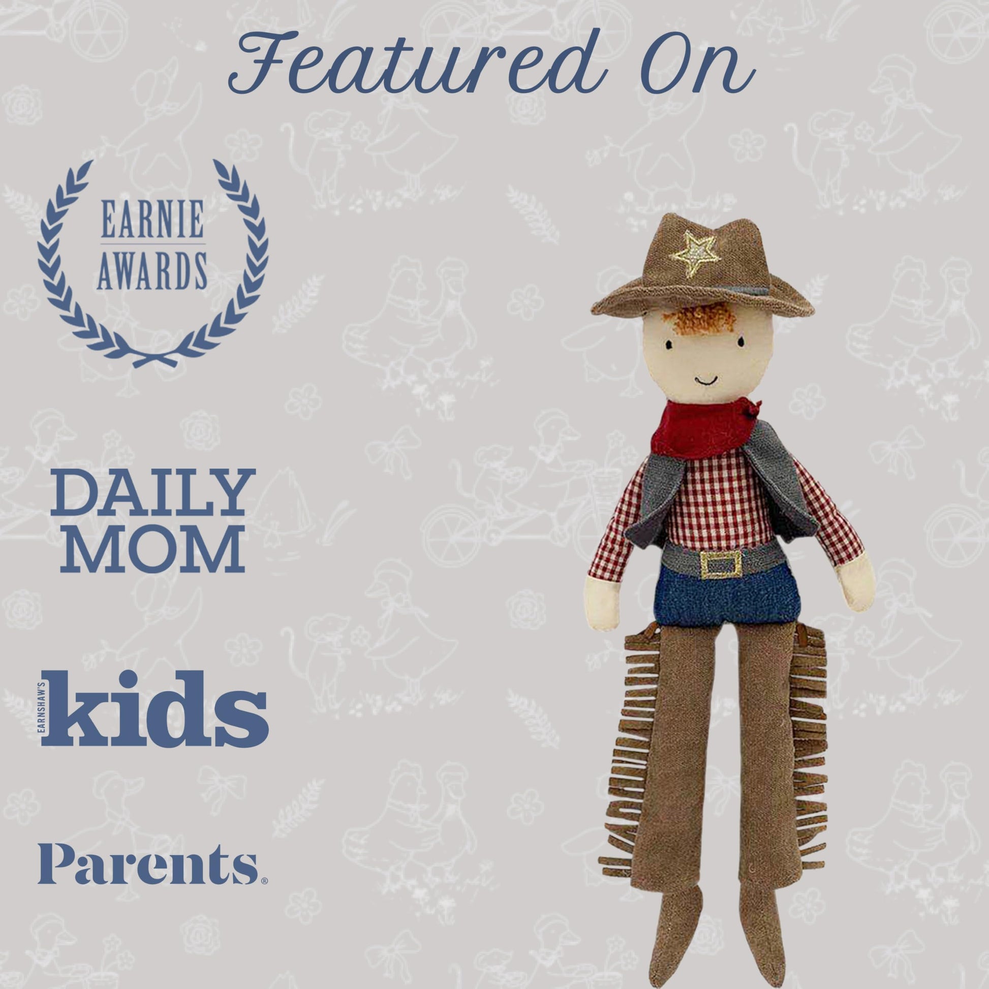 MON AMI Cooper The Cowboy Doll, 15-Inch Western Plush Stuffed Doll Gift