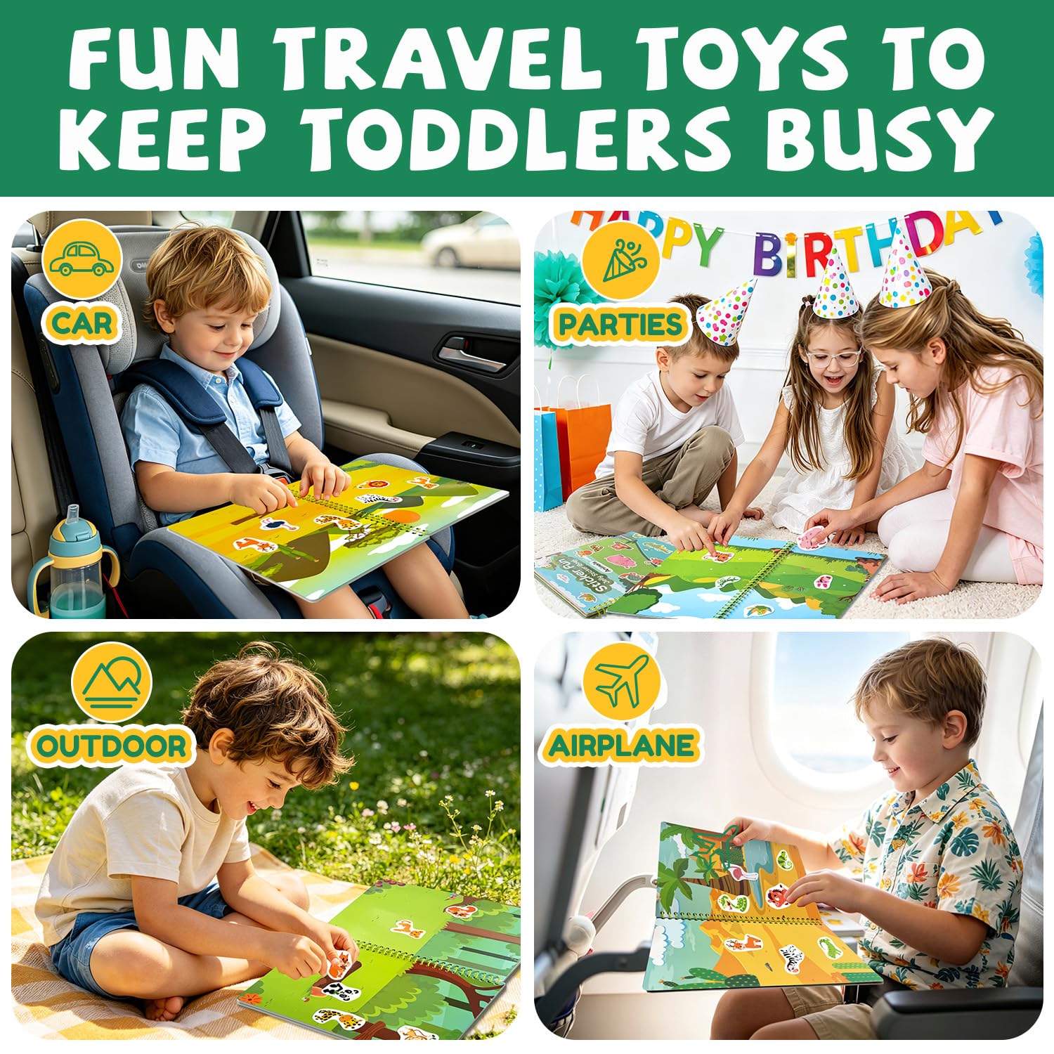 CREATIVETREES Jelly Sticker Book for Kids 3-6 Years, Reusable Large Sticker Book for Toddlers, Easy to Clean Waterproof, Road Activity for Kids
