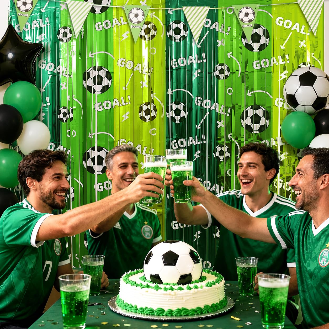 Soccer Party Decorations, 2 Pack Soccer Birthday Party Photo Booth Prop, Green Fringe Curtains Photo Streamers Backdrop for Sport Themed Birthday