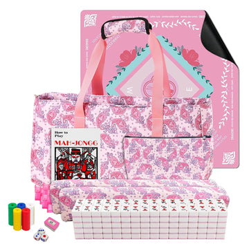 Roneenz American Mahjong Set with Mat and Racks - 166 Pink Tiles, 4 All-in-One Color Rack/Pushers, Chips & Dice, Pink Carrying Bag - Complete Portable