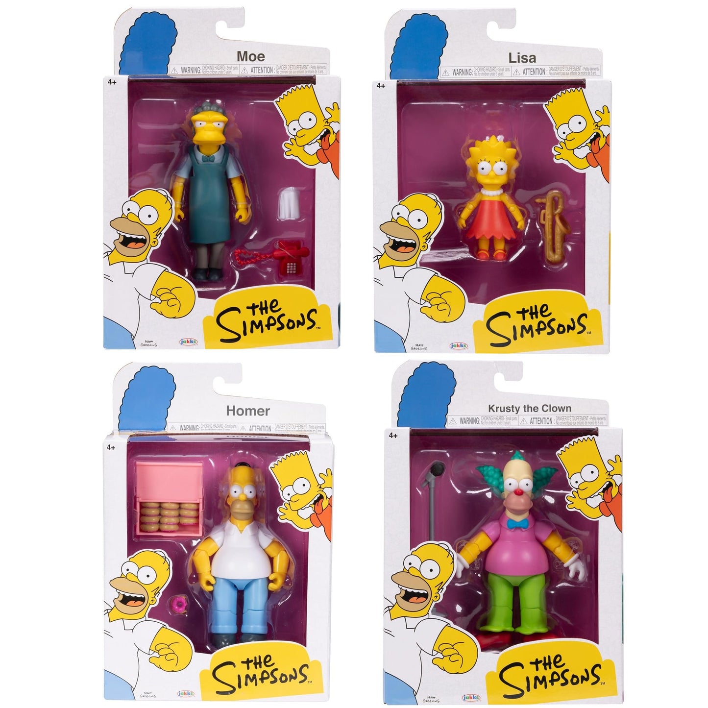 JAKKS Pacific Disney The Simpsons Action Figures 4-Pack 5-Inch Collectible Figures from Wave 2 - Lisa, Krusty, Moe and Homer