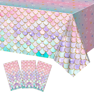 JQSSHXB Mermaid Tablecloths 3 Pack Disposable Plastic Birthday Party Favors (Fish Scale)