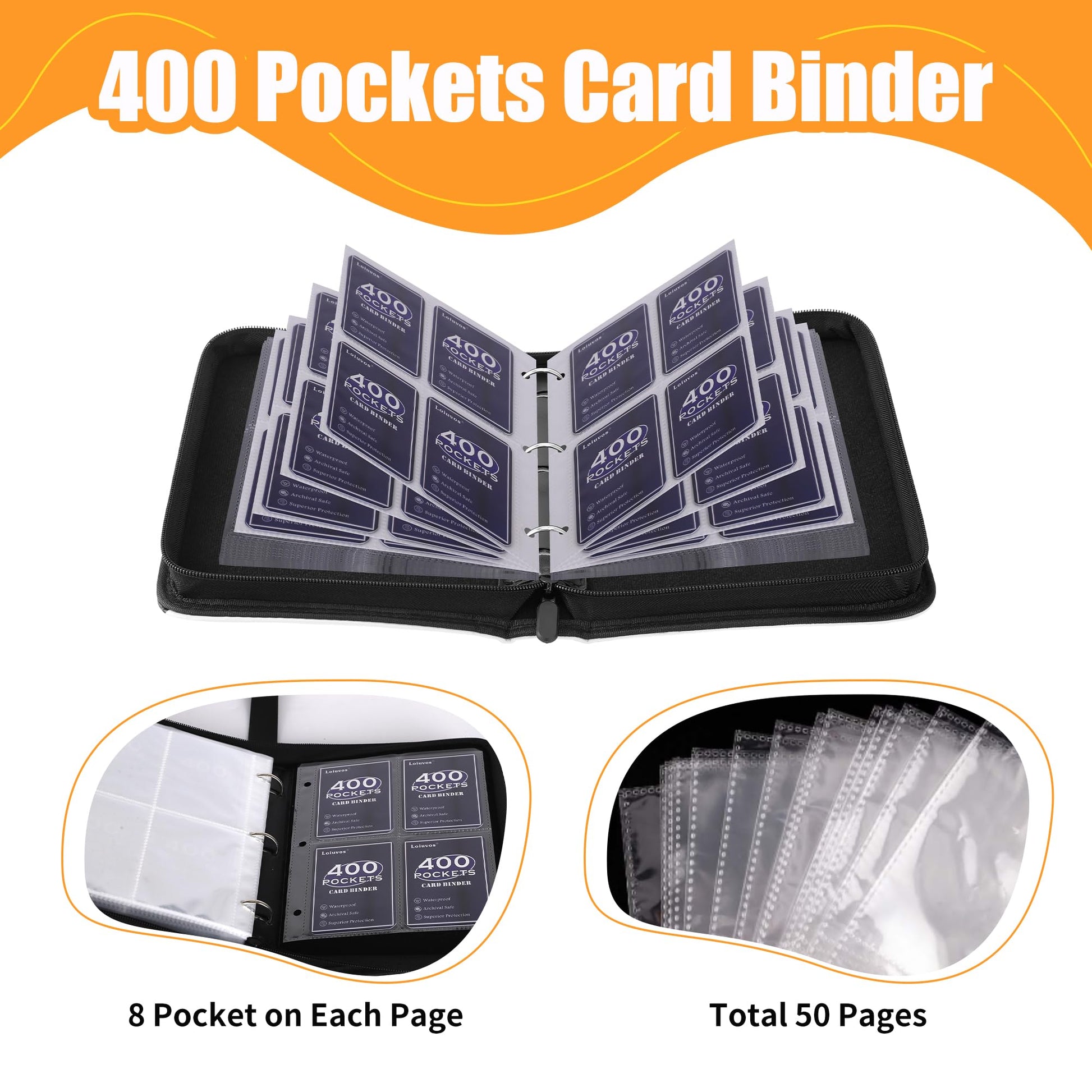 Card Binder 4 Pocket, Trading Card Binder With 50 Removable Sleeves, Portable Card Collection Binder for Standard Cards