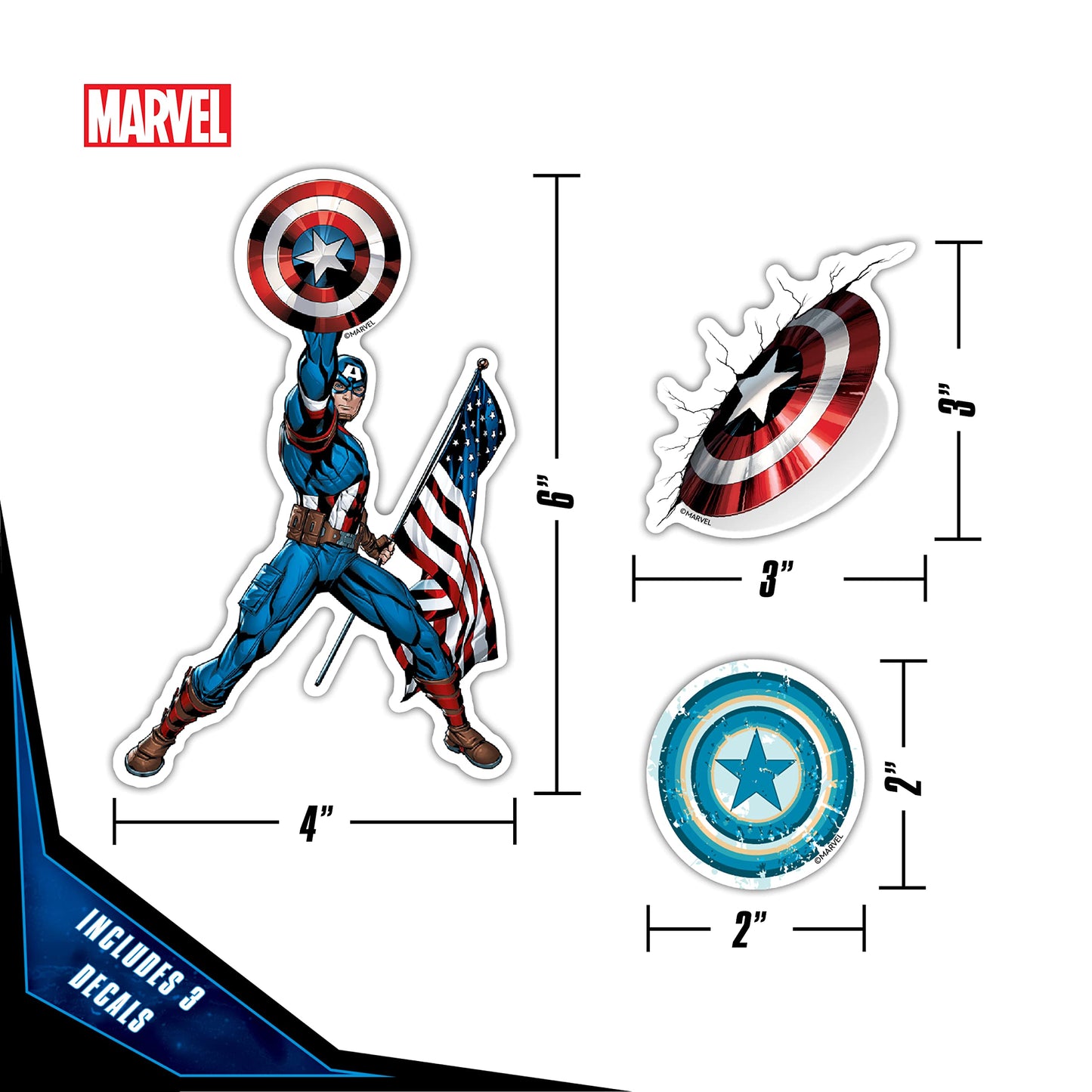 Marvel Captain America Vinyl Decals - Set of 9 Outdoor Rated Stickers for Car, Laptop, Computer, Water Bottle - Marvel Stickers for Kids and Adults