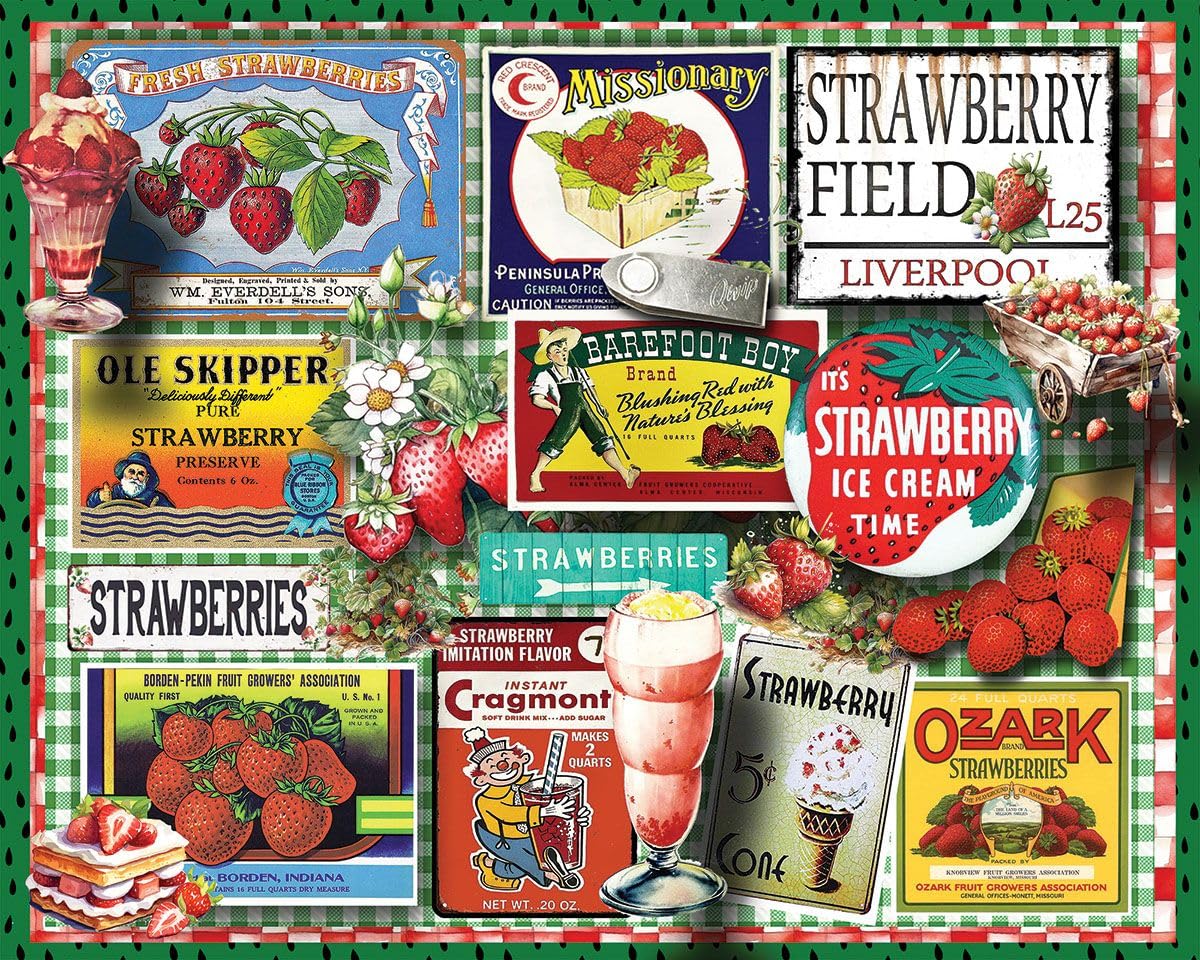 White Mountain 1000 Piece Jigsaw Puzzle Vintage Strawberry, Strawberries