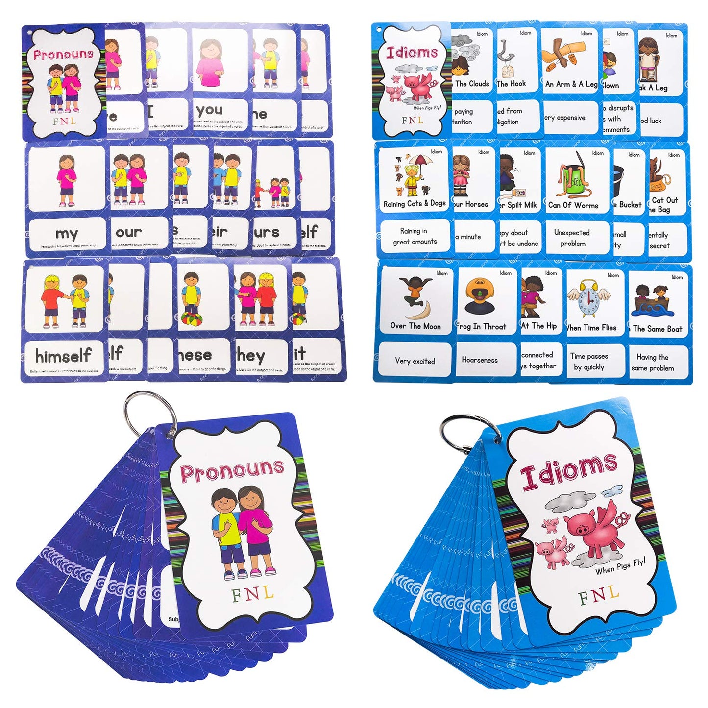 Zwttey Idioms/Pronouns 2 Themes English Flashcards Vocabulary Building Pocket Cards Grammar Educational Learning Aids Pre-Kindergarten Classroom