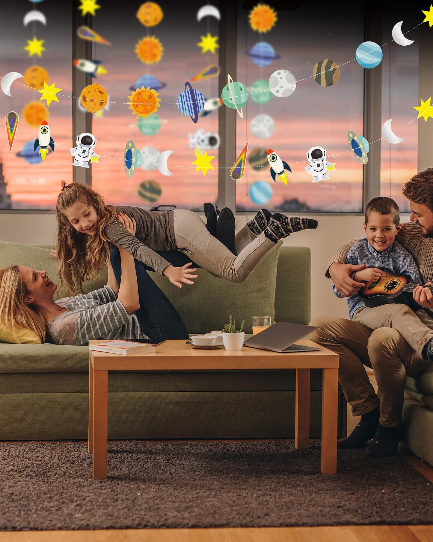 Galaxy Solar System Hanging Garland, Astronauts Rockets Stars Decorations
