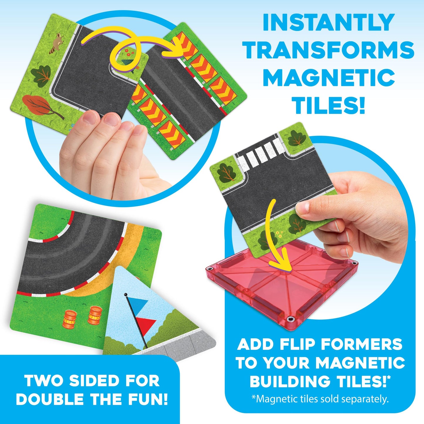 MindWare Flip Formers: Roads - Transform Your Existing Magnetic Building Tiles with These Foil Tile Toppers