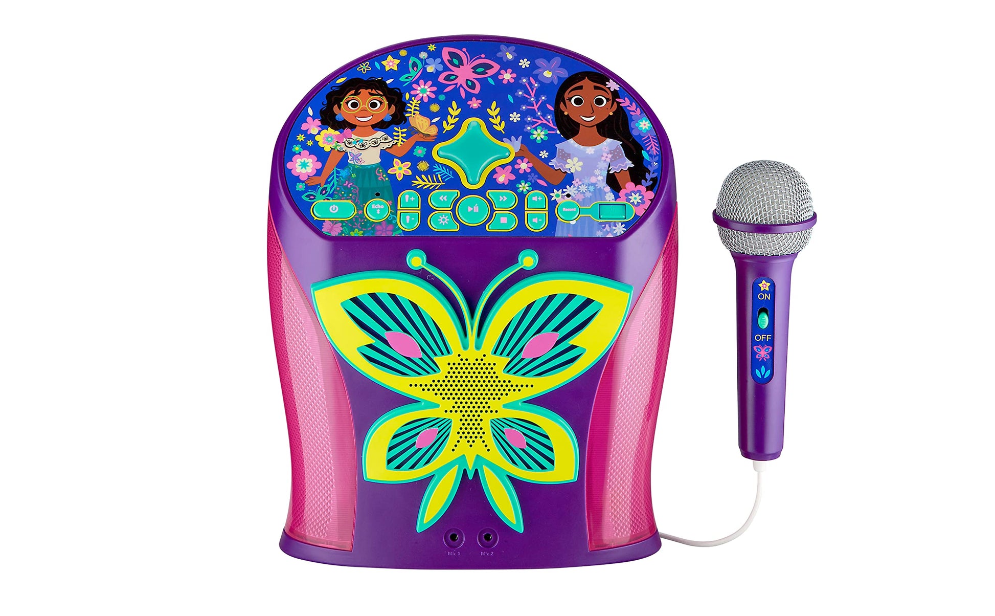 eKids Disney Encanto Karaoke Machine, Bluetooth Speaker with Microphone for Kids, with USB Port to Play Music, Easily Access Playlists with New EZ