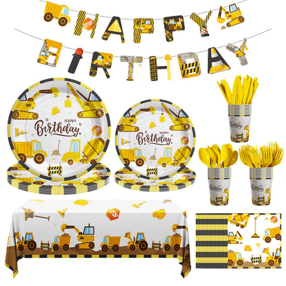 Cecnamt Construction Birthday Decorations, 170 Pcs Construction Birthday Party Supplies Including Banner, Plates, Cups, Napkins, Cutlery