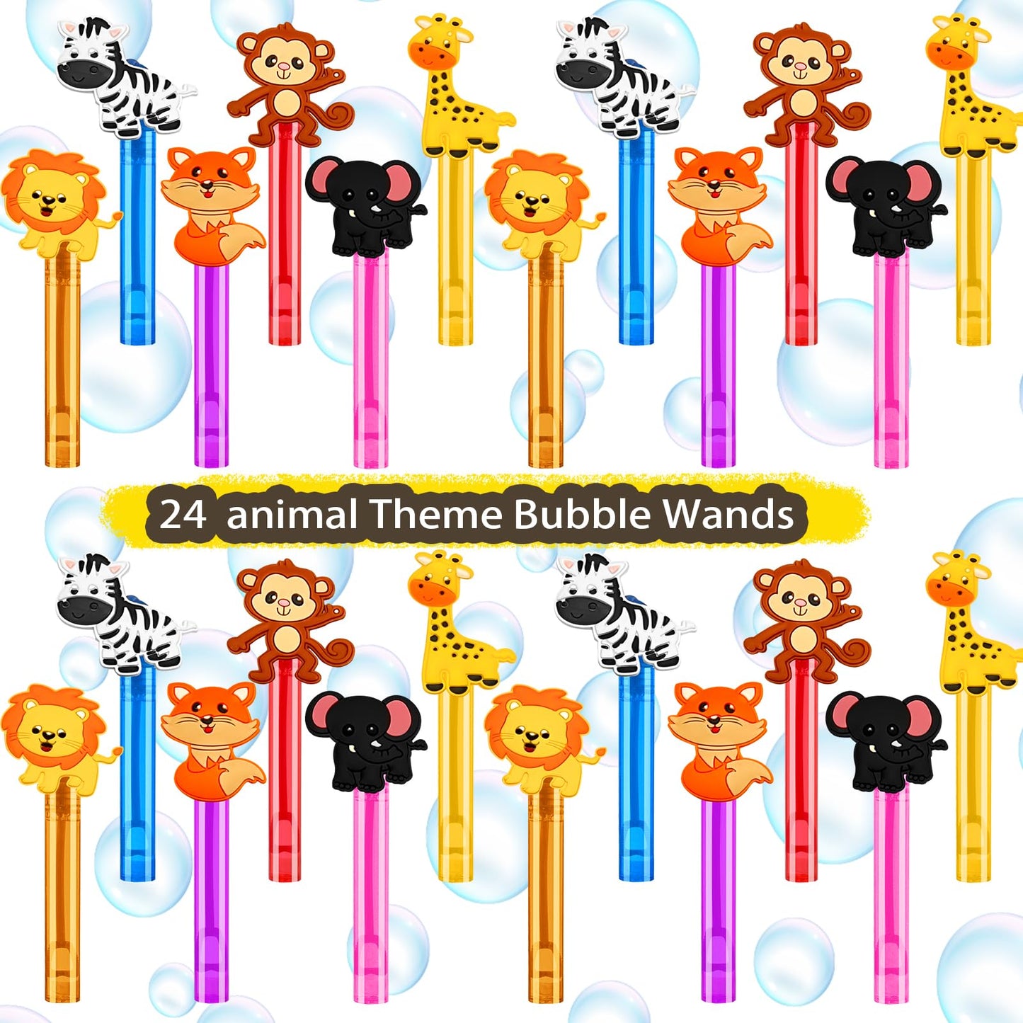 24PCS Animal Bubble Wands for Wild One Birthday Baby Shower Decorations Safari Jungle Theme Party Favors Supplies, Pinata Suffer, Goodie Bags Filler