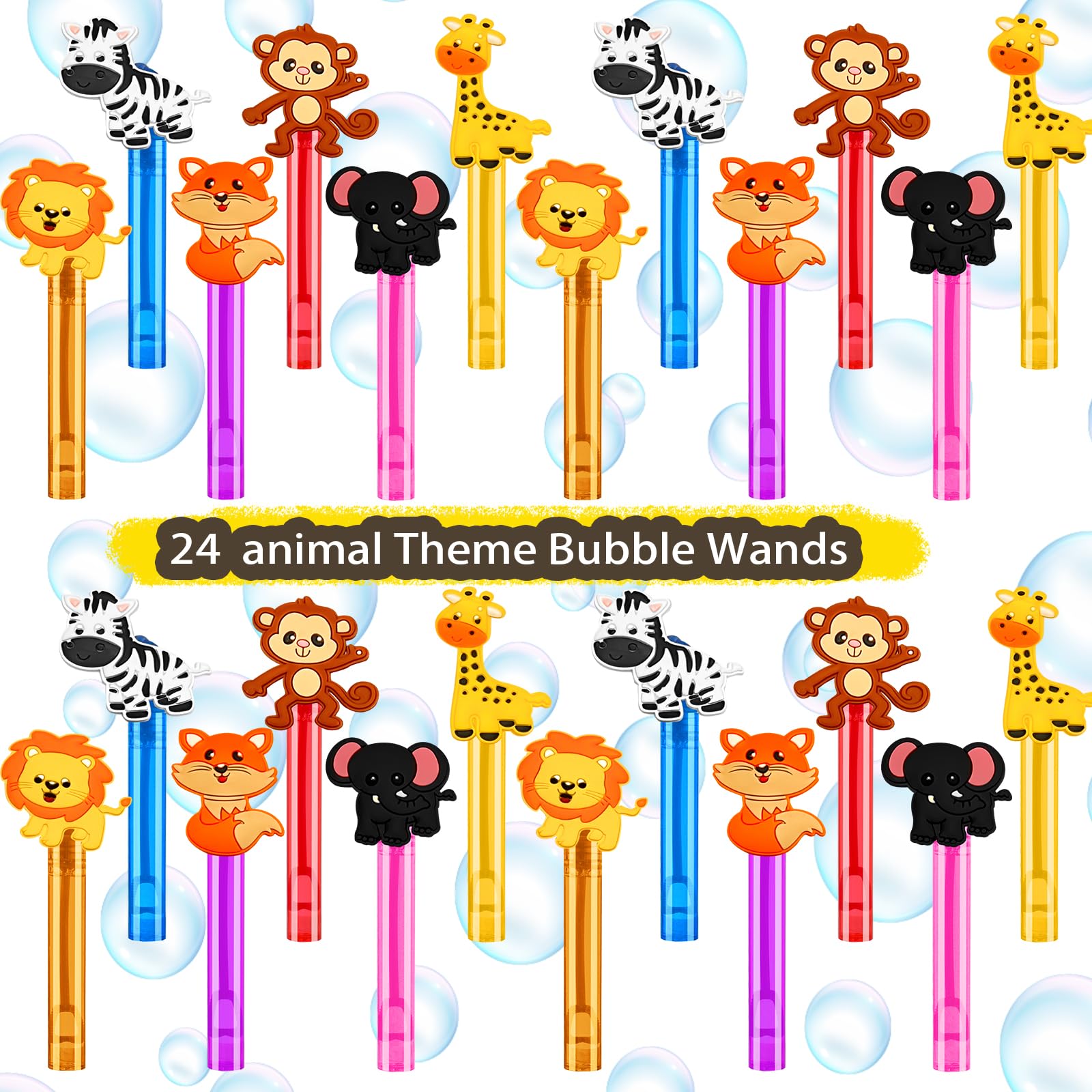 24PCS Animal Bubble Wands for Wild One Birthday Baby Shower Decorations Safari Jungle Theme Party Favors Supplies, Pinata Suffer, Goodie Bags Filler