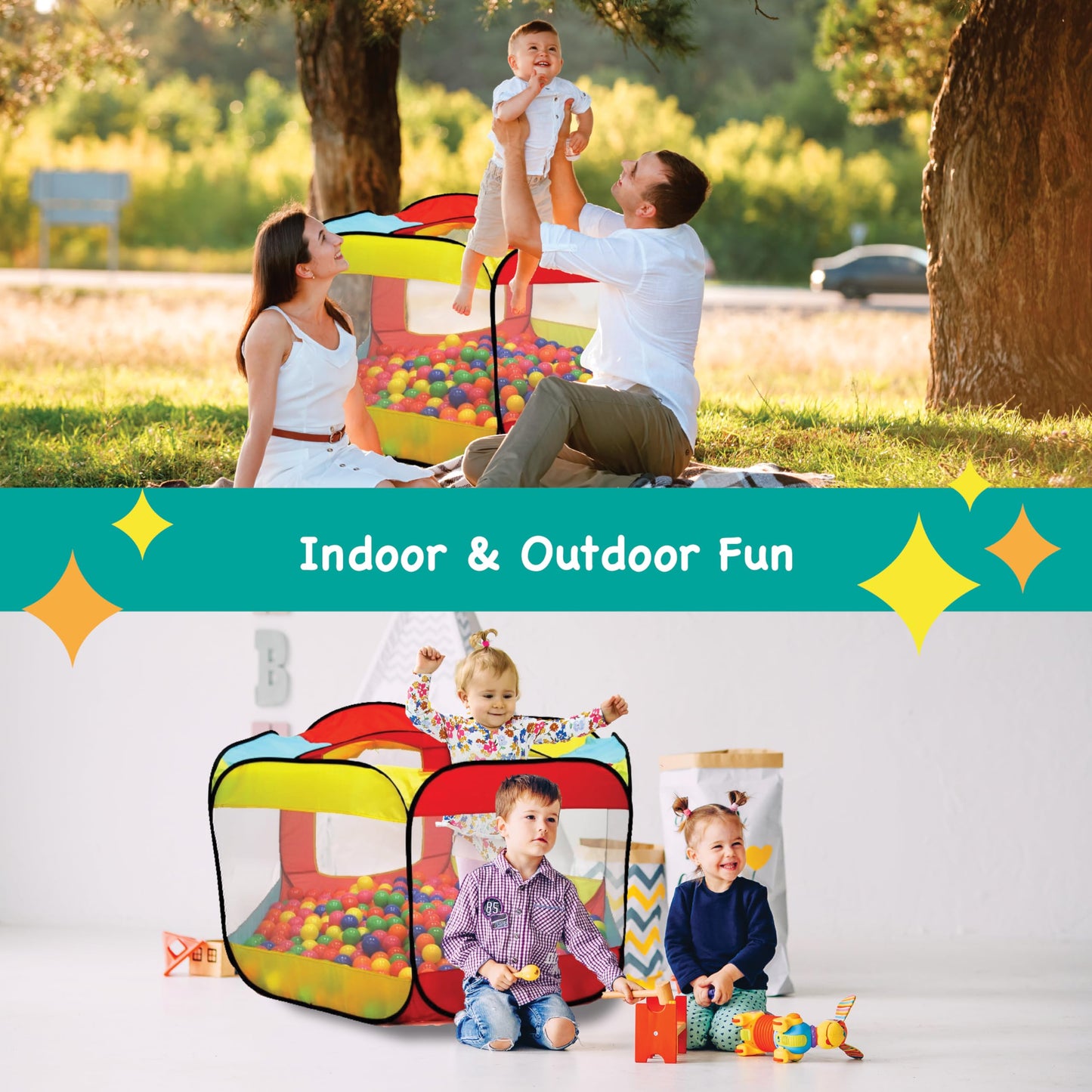 Kids Ball Pit Pop Up Large Tent for Toddlers - Indoor & Outdoor Gift Toys for Infants Girls & Boys, Baby Playpen with Zipper Storage Bag, BallPit