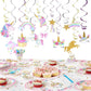 Kocici Unicorn Birthday Decorations, Rainbow Unicorn Party Supplies with Banner and Hanging Swirls for Girls Birthday Party