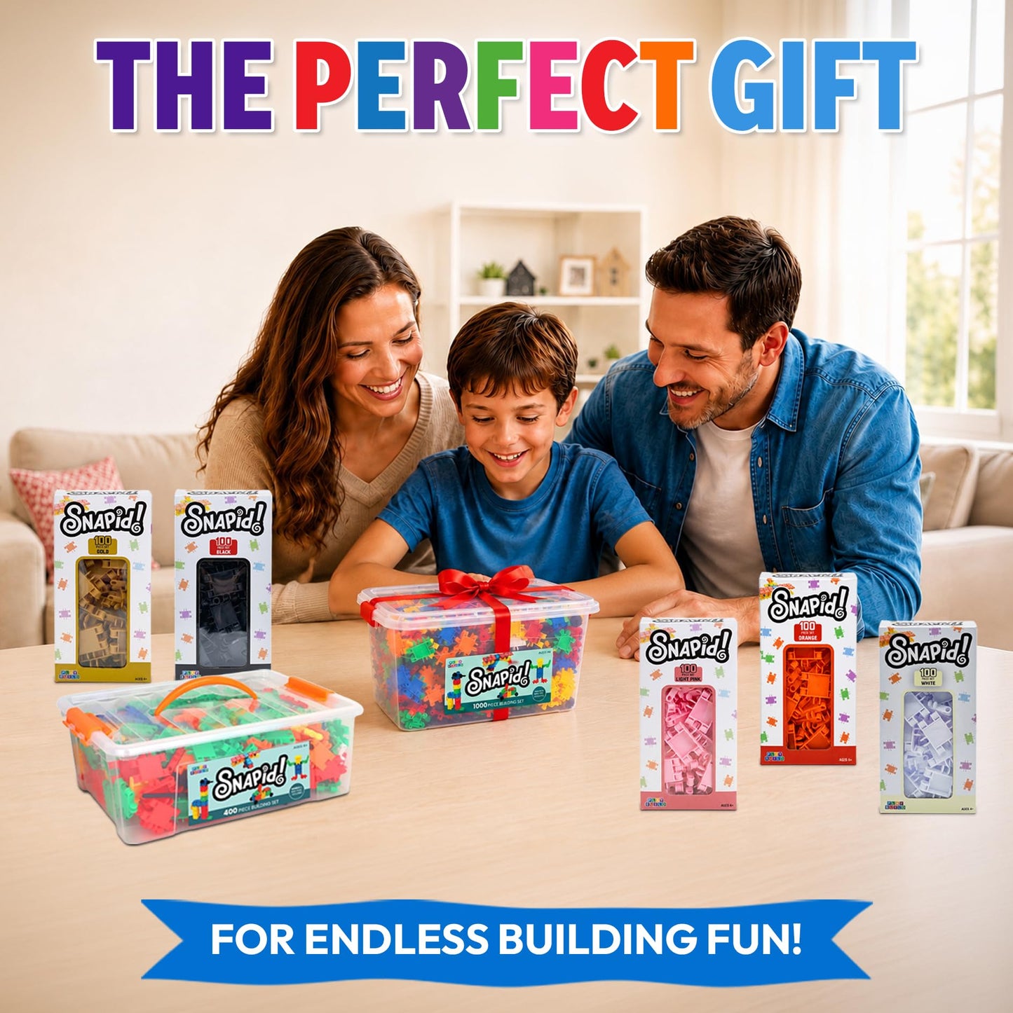 Snapid Building Bricks 400 Pcs Connecting Toy - Strong Durable Colorful Block Set w Storage, Interlinking Construction Blocks for Kids - STEM