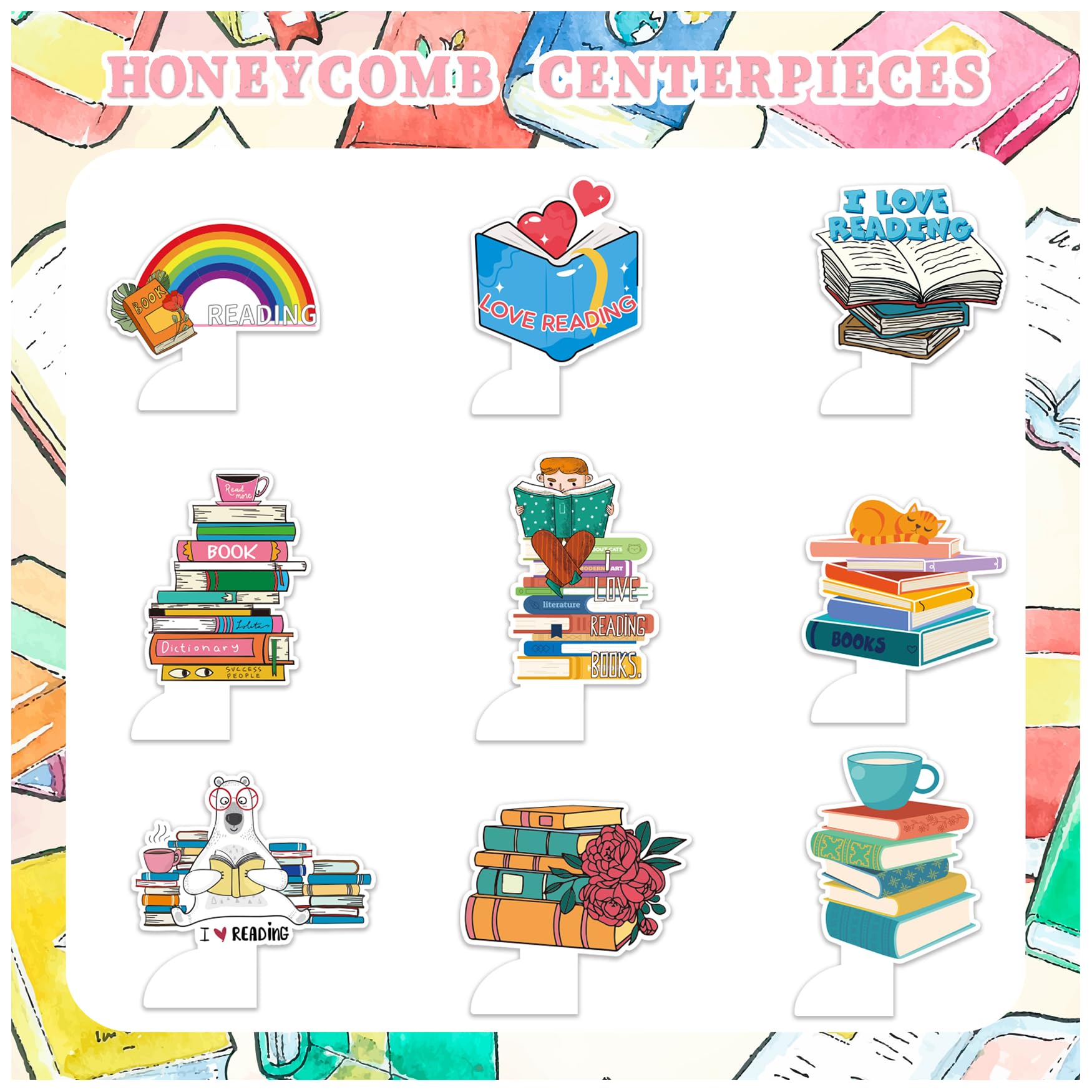 9 PCS Book Honeycomb Centerpieces Table Decorations Books Table Centerpieces for Books Party Supplies Reading Birthday Party Decorations Library