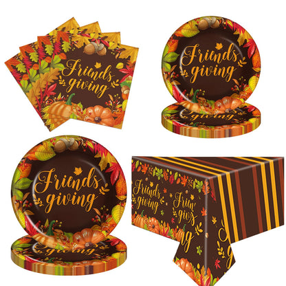 Friendsgiving Plates and Napkins Party Supplies, Friendsgiving Decorations Tableware Include Friendsgiving Tablecloth, Friendsgiving Plates