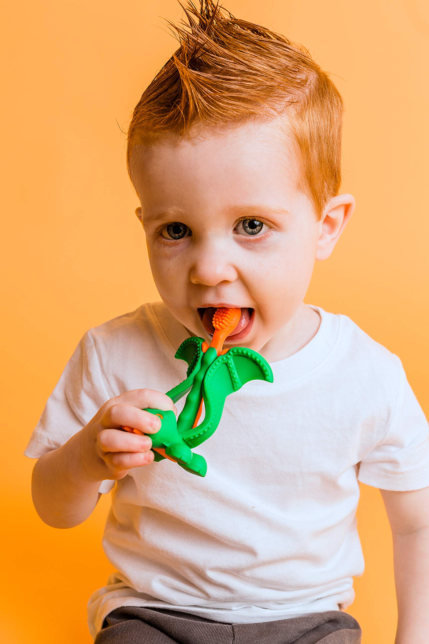 Baby Banana® Dragon Training Teether Toothbrush for Babies and Toddlers, Flexable Silicone with Soft Bristles for Soothing Gums and Cleaning Teeth