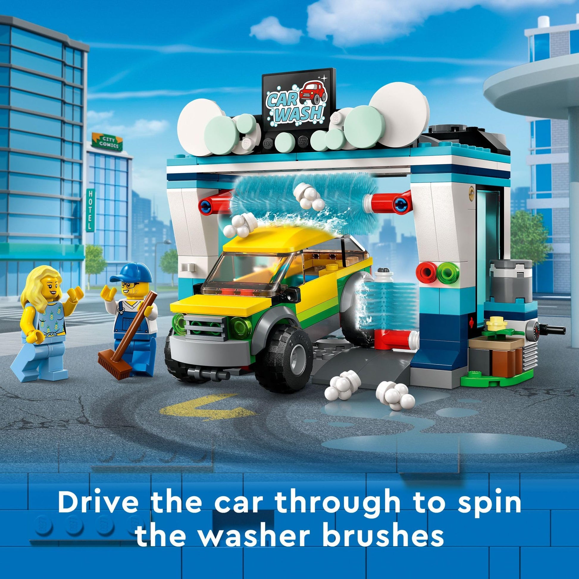 LEGO City Car Wash 60362 Building Toy Set, Fun Gift Idea for Kids Ages 6+, Features Spinnable Washer Brushes and Includes an Automobile and 2