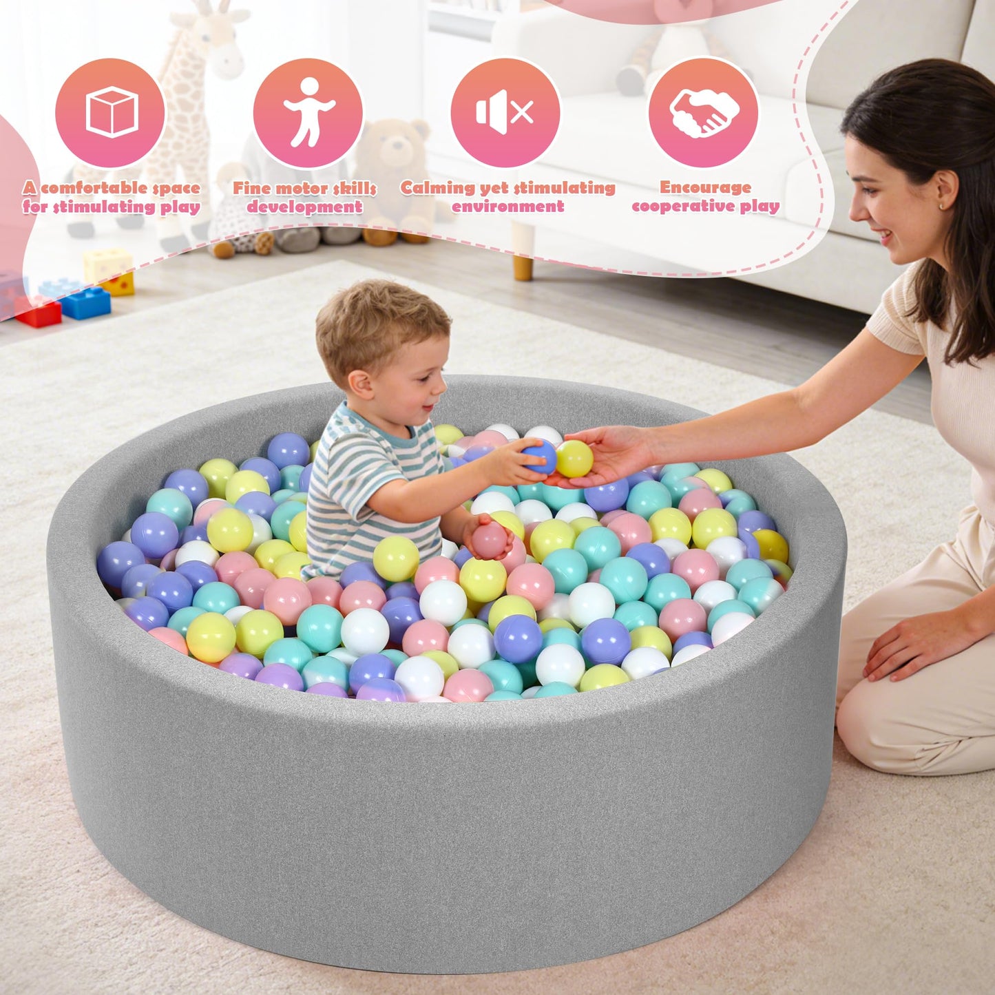 SIUUHOVS Baby Foam Ball Pit, 35.4"x 11.8Ball Pits for Toddlers Silvery Gray