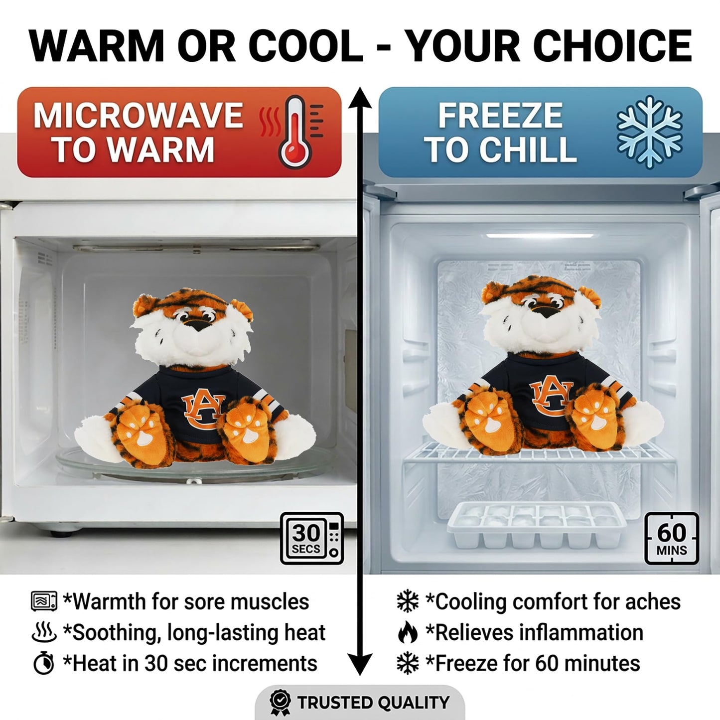 Warm Pals Aubie the Tiger Auburn University Mascot AU - Heatable Coolable Bedtime Comfort Plushie - 1.5lbs - Cozy Microwavable Lavender Scented Plush