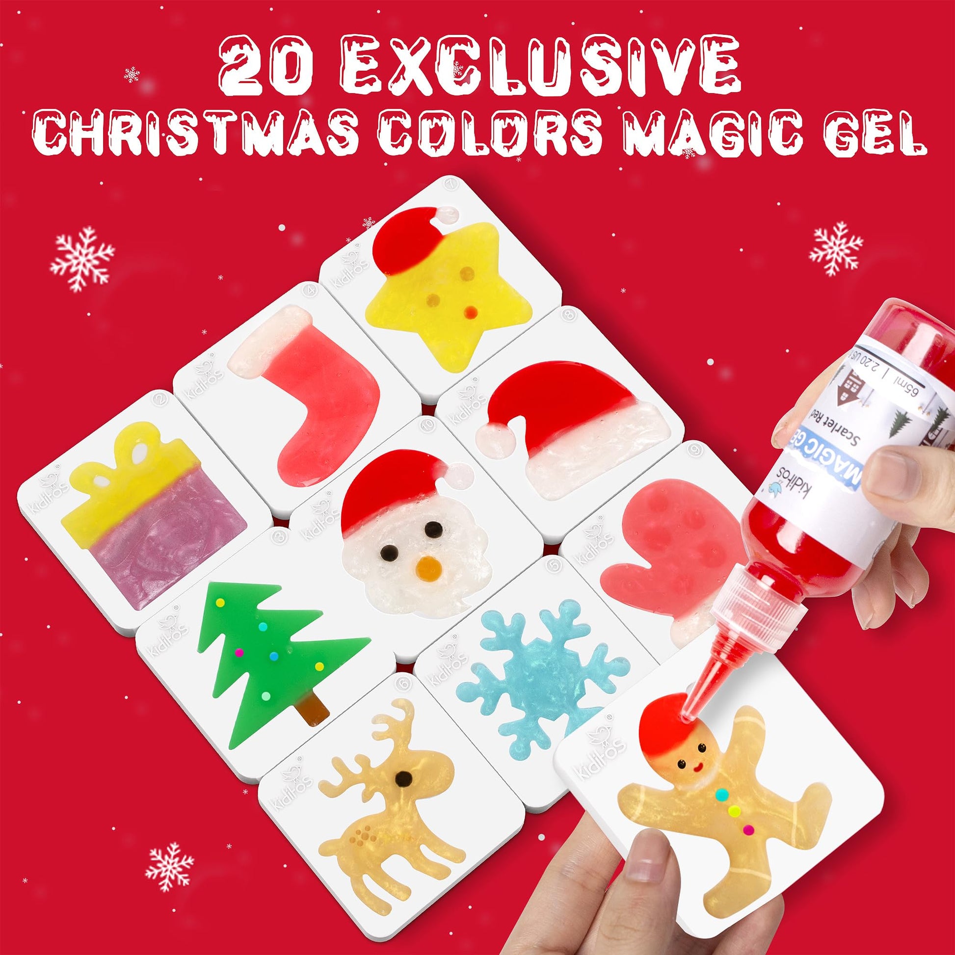 Kiditos Christmas Magic Water Elf Toy Kit, Magic Gel Water Pets with 20 Gels &10 Molds, DIY Squishy Maker Set, Christmas Gifts, Birthday Gifts, Party