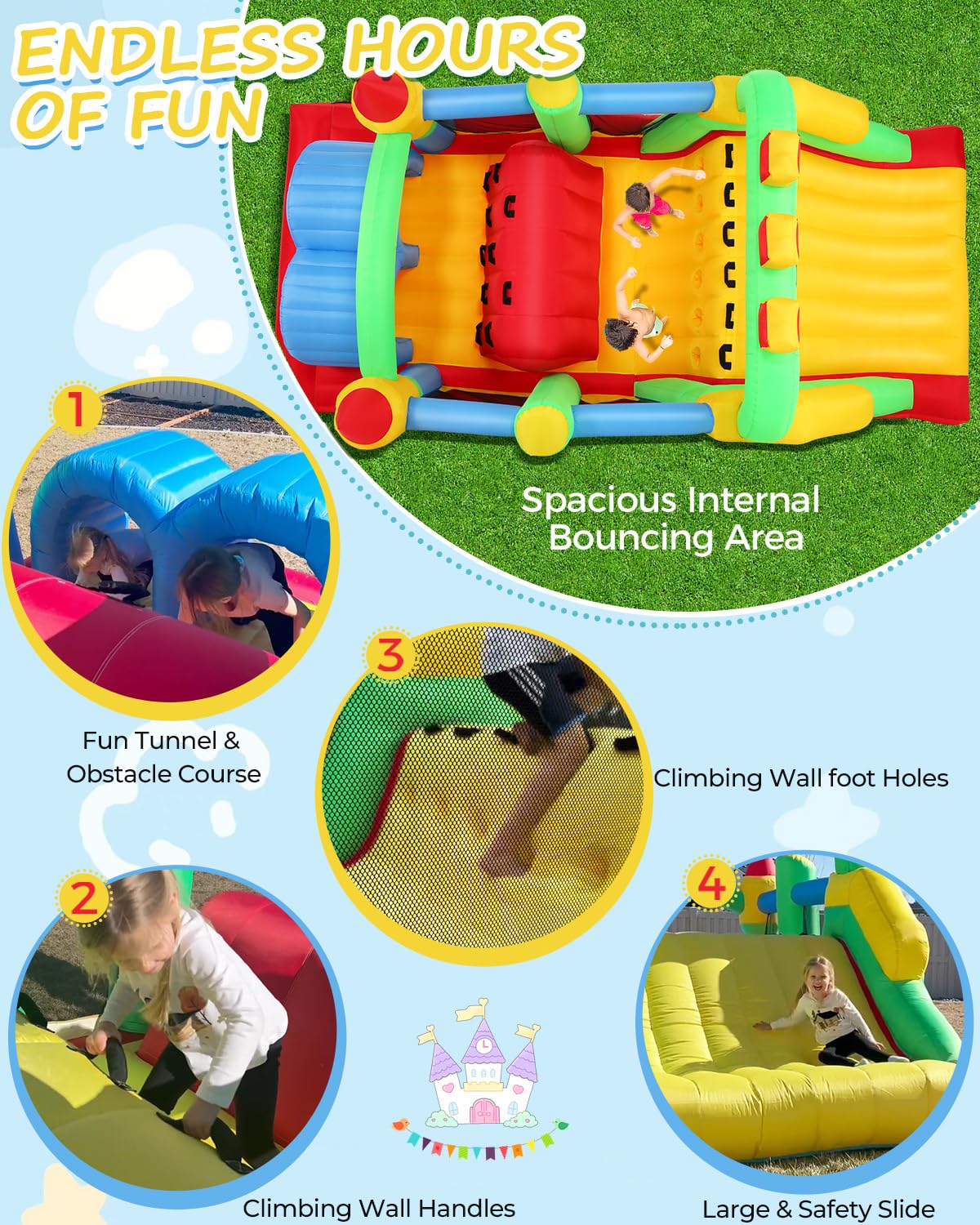 18 x 8.2 x 7.2FT Inflatable Obstacle Course Bounce House for Kids 3-12 with Blower, Large Blow up Bouncer Castle w/Dual Tunnels, Wide Slide, Climbing