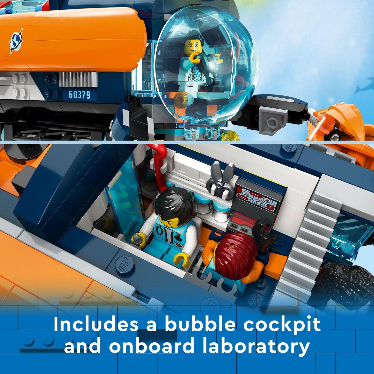 LEGO City Deep-Sea Explorer Submarine 60379 Building Toy Set, Ocean Submarine Playset with Shipwreck Setting, 6 Minifigures and 3 Shark Figures for